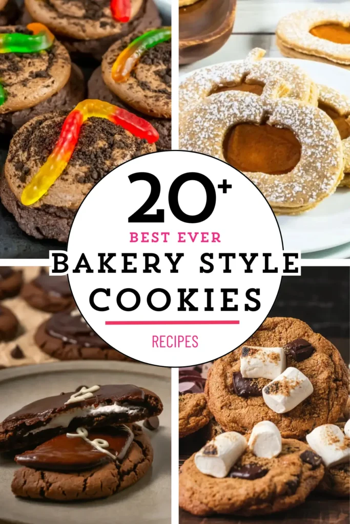 20+ best bakery-style cookie recipes collage with s'mores, linzer, and chocolate cookies