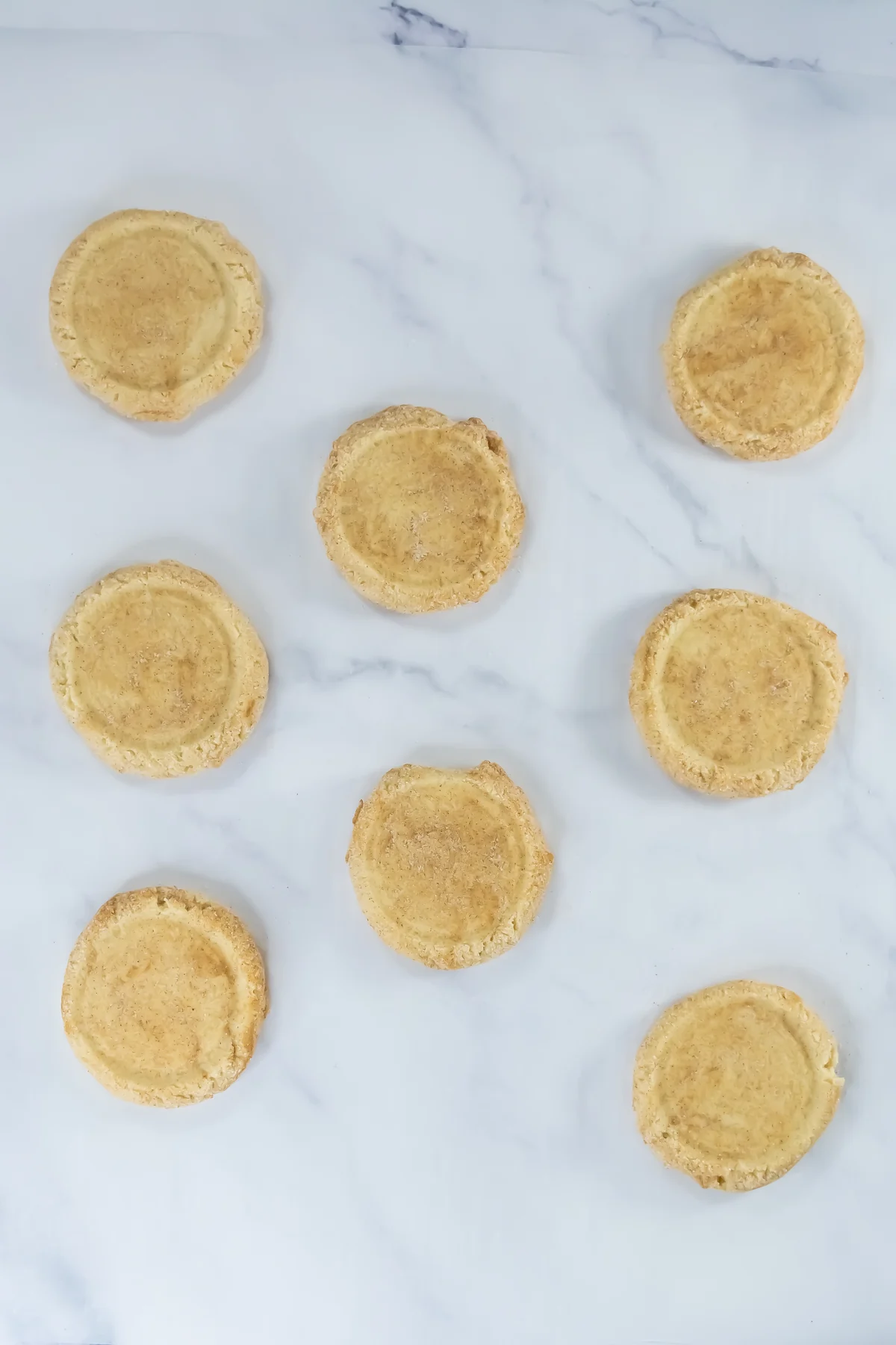 Flattened churro cookie dough disks ready to bake