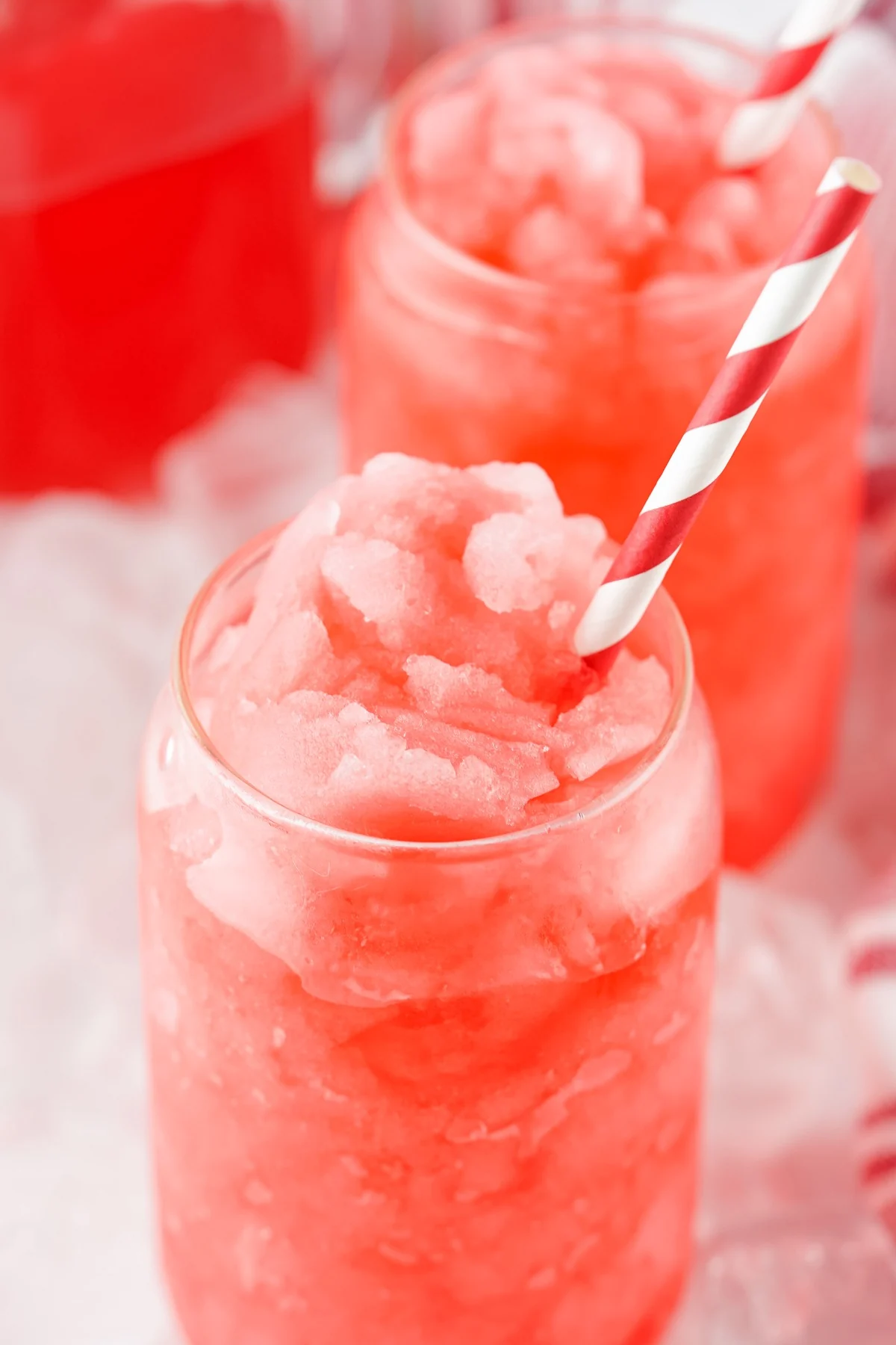 Finished Hawaiian Punch slushies with an icy blended texture.