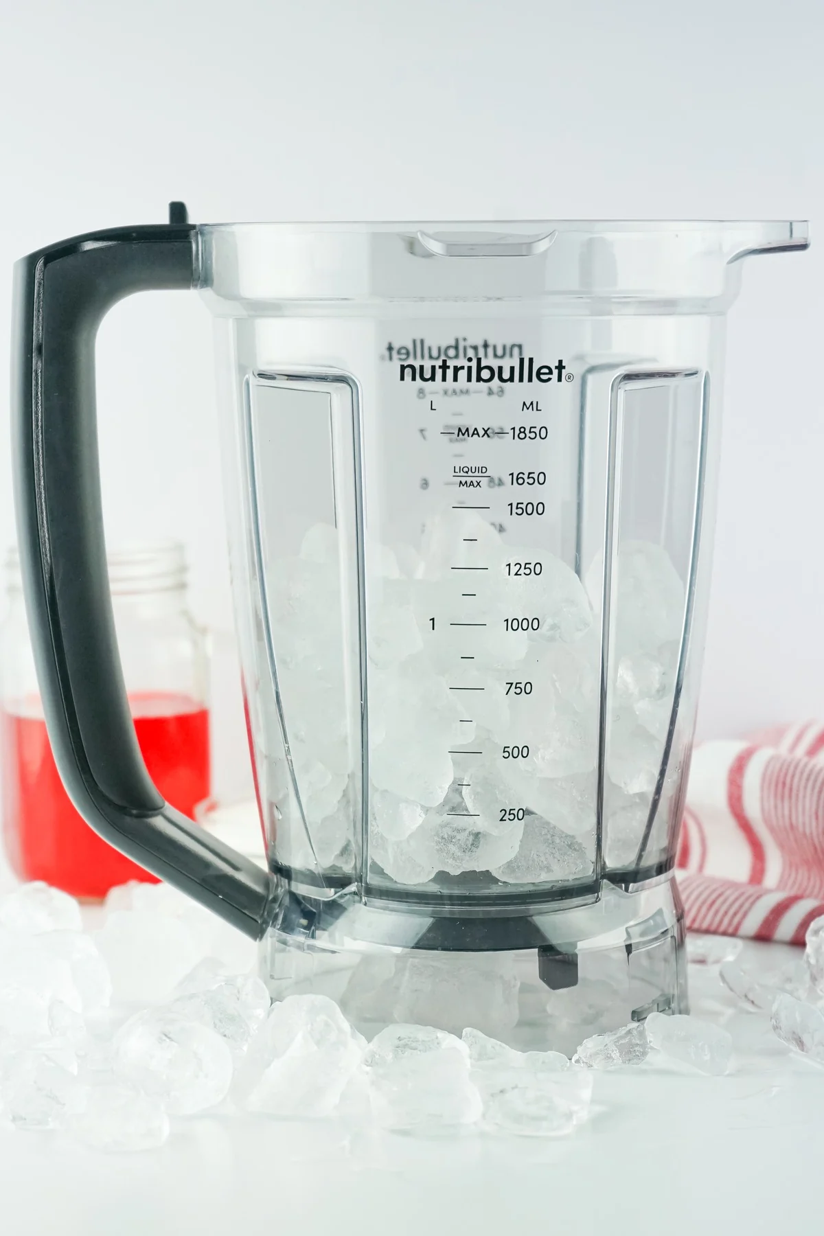 Ice added to a blender for making Hawaiian Punch slushies.
