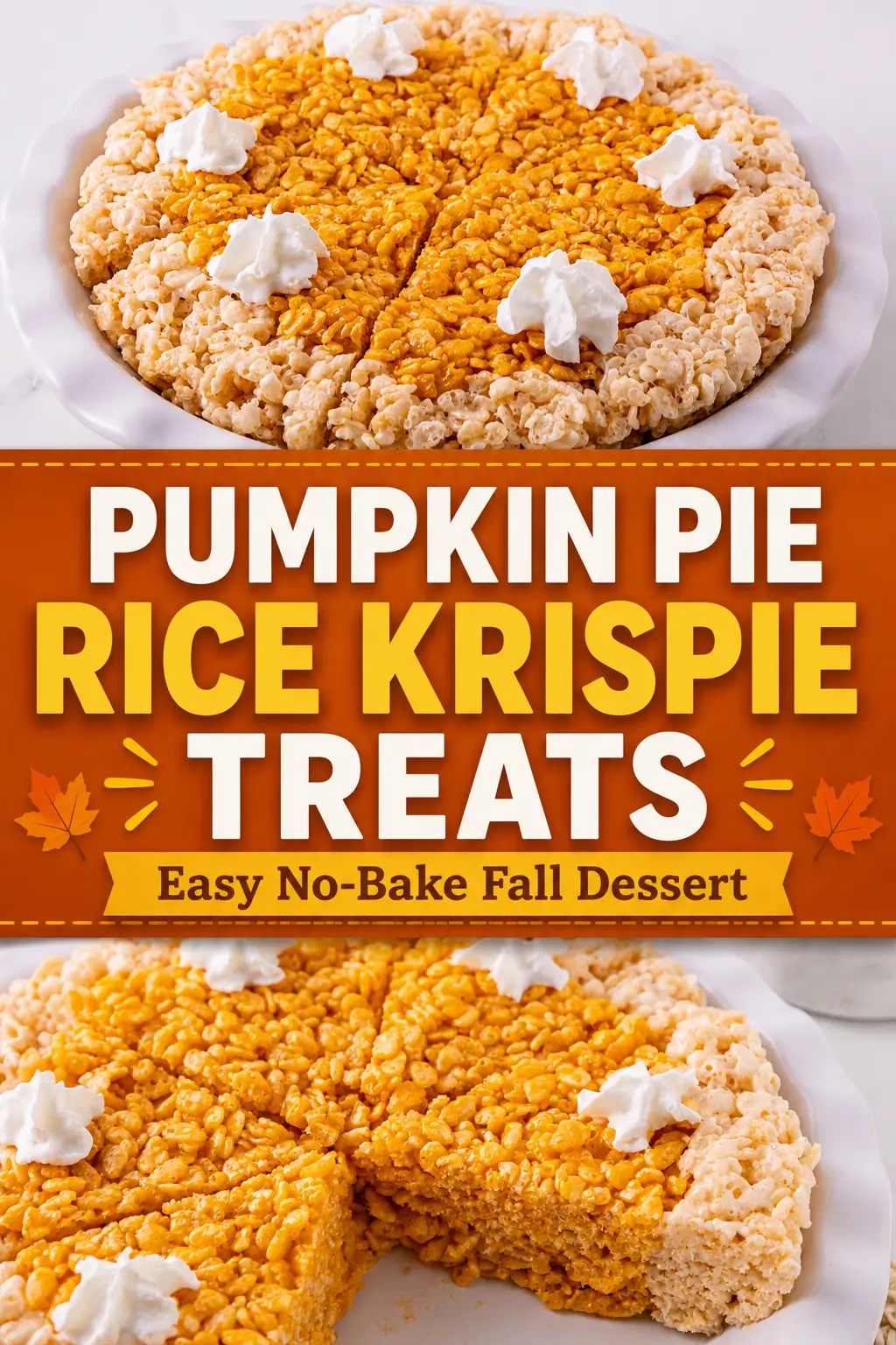 Pumpkin pie Rice Krispie treats dessert with whipped cream