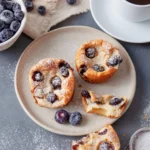 Blueberry popovers served with fresh blueberries and a cup of coffee.